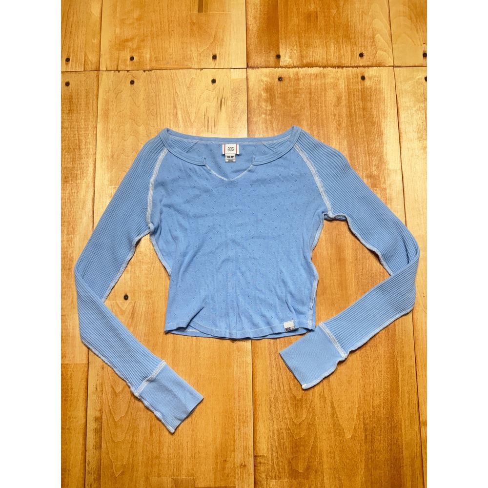 BDG Urban Outfitters Blue Pointelle Waffle Knit Long Sleeve Crop Top XS
